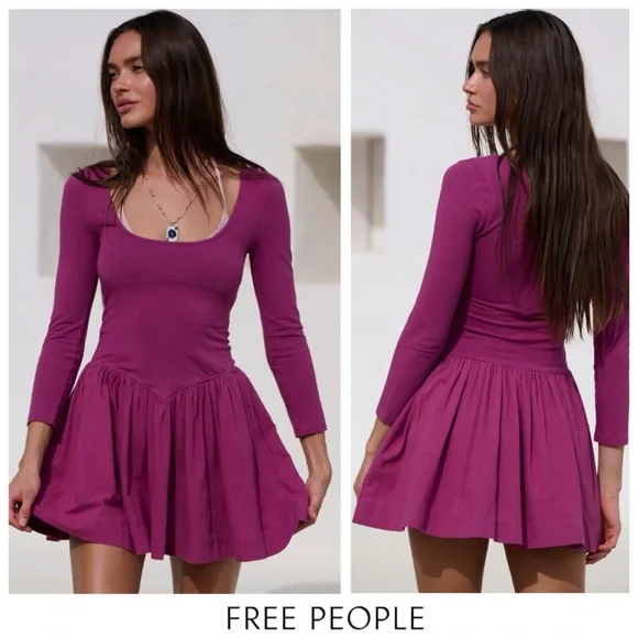 💫 FREE PEOPLE Onda Drop-Waist Long Sleeve Mini Flattering Fit M Dress NWTS - Picture 3 of 8